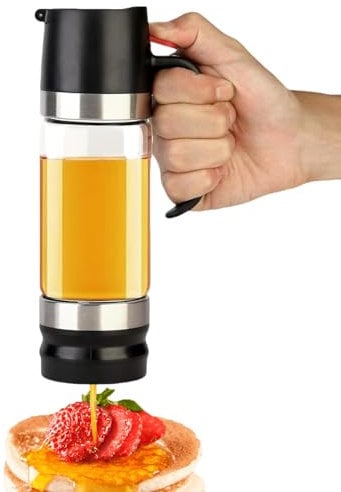 mumisuto Honey Dispenser No Drip, 350 ML Honey Jar with Handle, Clear Glass Honey Syrup Dispenser Container Honey Jar, High Borosilicate Glass Honeys Bottle for Home Cofffee Bar (Black)