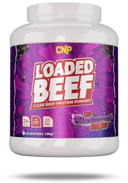 CNP Professional Loaded Beef, Clear Beef Protein Powder, 23g Clear Collagen Protein, Keto Friendly, Virtually Sugar & Fat Free, 60 Servings 6 Great Tasting Flavours (1.8kg, Blackcurrent Bang)