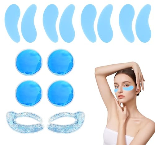 14 Pezzi Patch Occhi Riutilizzabili, Silicone Eye Patch Cuscinetti, Patch Borse in Gel, Maschera Occhi Gel Freddo, Blu