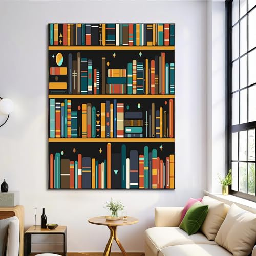 Kunstdruck Auf Leinwand,Gelb Bücherregal Bücher Wanddekoration,Mittelalterliche Kunst Drucke,Bild Für Wohnzimmer,Esszimmer,Küche,Bauernhaus-Dekor,40X60Cm