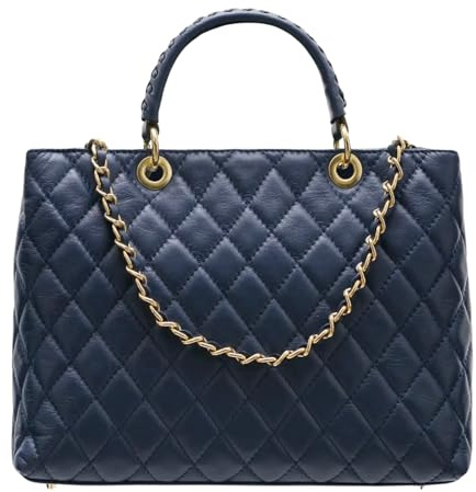 Modarno Tasche mit geflochtenem Griff aus echtem Leder gesteppt von Hand und Schulter 33 x 14 x 24 cm
