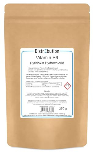 Vitamin B6 hochdosiert Pulver – 250 g reines Pyridoxin Hydrochlorid, vegan, glutenfrei, laktosefrei, unterstützt Nerven & Energiestoffwechsel