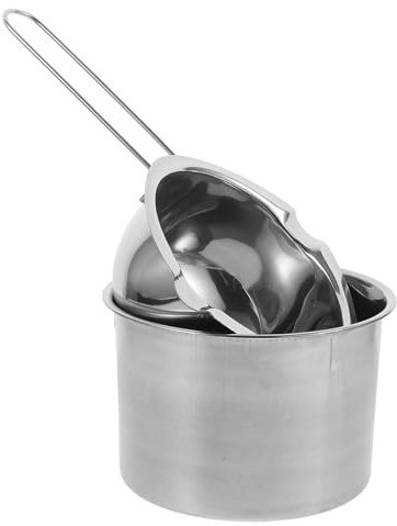 CIMAXIC Lot de 2 Pots à Cire en Acier Inoxydable 16 Cm, Kit Chauffe-cire Multifonction Bec Verseur, pour Épilation, Fabrication de Bougies et Fusion de Cire à Domicile