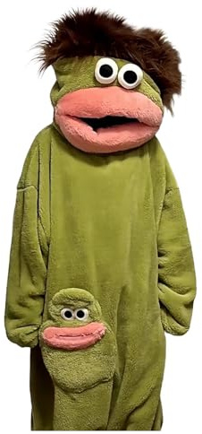 SHINEHUA Pigiama Intero per Donna Uomo Tutina Divertente con Costume da Animale Tuta in Pile per Cosplay da Adulto Comodo Pigiama in Pile con Cappuccio per Adulti (Green-a, L)