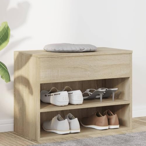 Generisch Schuhbank Sonoma-Eiche 60x30x45 cm Holzwerkstoff, Schuh-Organizer mit 2 Einlegeböden und Truhe, Sitzfläche für bequemes An- und Ausziehen der Schuhe, stilvolle Aufbewahrungsbank