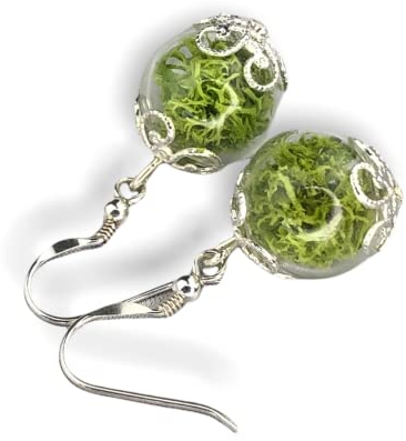 MadamLili - Echtes Moos Natur Ohrringe Set - 925 Sterling Silber - Rutschfest mit Stopper - Handgefertigt - Naturschmuck Islandmoos - Exklusive Schmuckbox