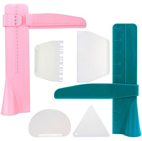 FineGood 2 Pcs Adjustable Cake Decorating Smoothing Tools with 4 Squeegees (Green,Pink)