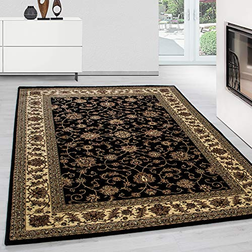Teppium Kurzflor Teppich Wohnzimmer 160x230 cm Schwarz Vintage Look - Orientteppich Waschbar, Orientalisch Design, Pflegeleicht und Weich - Ideal für Schlafzimmer, Esszimmer und als Küchenteppich