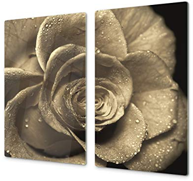 Asse da cucina in VETRO temperato – Tagliere in vetro – pezzo UNICO (60x52 cm) o DUE pezzi (30x52 cm ognuno); D06 Serie Fiori: Fiore 15