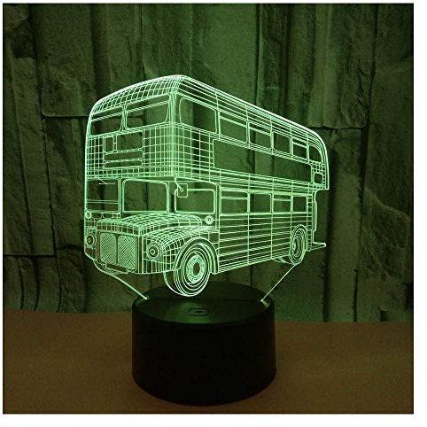 Comiwe Doppeldecker Bus 3D Illusion Nachtlicht Lampe Spielzeug,Dekoration LED Nachttischlampe 16 Farben Ändern mit Fernbedienung,Weihnachten Geburtstagsgeschenk Für Mädchen Jungen Kinder Freunde