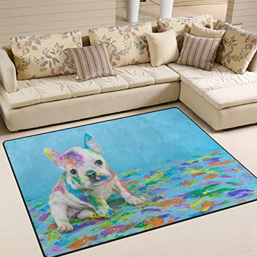 Use7 Silly Französische Bulldogge Mops Teppich für Wohnzimmer Schlafzimmer 160 cm x 122 cm