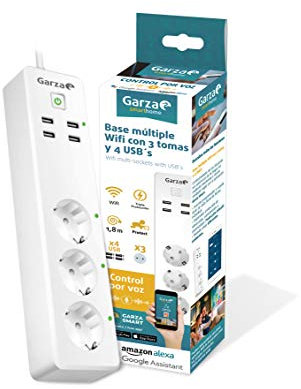 Garza Smart Multi socket Regleta Wifi Alexa, 66 x 265 x 40mm, Blanco