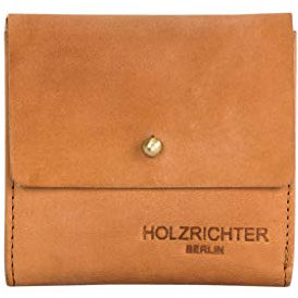 HOLZRICHTER Berlin – Kleine Damen Geldbörse aus Leder (No 4-5), Vintage, 11x10x1,5 cm, Mini Portemonnaie mit 7 Kartenfächern und Rückseitigem Münzfach, Kompakter Geldbeutel in Camel