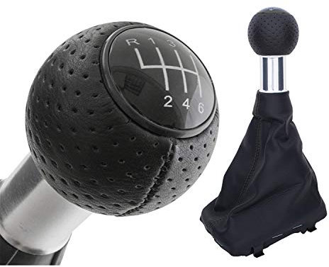 Premium Schaltknauf Edition Loch-Leder Alu Ring Schwarz 6-Gang