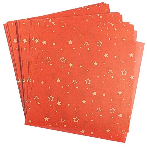 Ideen mit Herz Transparentpapier | 100 Blatt | Premium-Qualität | 110 g/qm | bedruckt | ideales Faltpapier zum Sterne basteln | transparentes Bastelpapier (Sterne | rot & gold, 15 x 15 cm)