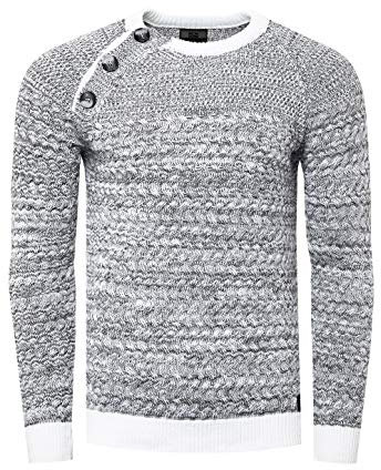 Rusty Neal - Pullover Uomo Girocollo Button Maglione Inverno Chiner Maglia Grande Maglia Caldo Girocollo Basic Maglione Idee Regali Noel, San Valentino 13363, bianco, XL