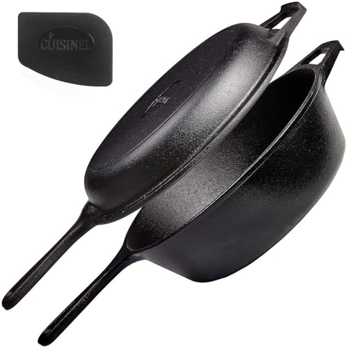 Vorgebrannter 2-in-1-Multi-Kochtopf aus Gusseisen, 3 Quart Dutch Oven und Bratpfanne, für den Innen- und Außenbereich, geeignet für Grill, Herd, Induktion