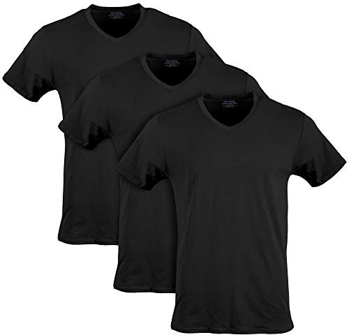 Gildan Camisetas elásticas de algodón, múltiple Ropa Interior, Hollín Negro (Cuello en V, Paquete de 3), S (Pack de 3) para Hombre