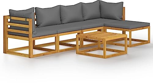 vidaXL Akazienholz Massiv Gartenmöbel Set 6-TLG. mit Auflage Gartensofa Lounge Sitzgruppe Sofa Sitzgarnitur Gartenset Ecksofa Mittelsofa