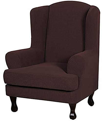 Jacquard Sesselbezug, Sessel-Überwürfe Ohrensessel Überzug Bezug Sesselhusse Elastisch Stretch Sessel Sesselbezug Husse für Ohrensessel (Dunkelbraun)