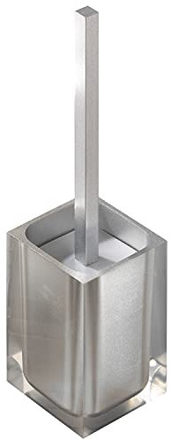 Gedy Auckland Scopino WC Argento, Misure e Peso: 37,5X9,8X9,8 CM & 0,855 kg, Realizzato in Resina Trasparente di Alta qualità, Scopino per WC Design di R&S, Fatto a Mano, 2 Anni di Garanzia