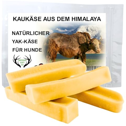 Yak Käse Kauknochen, Mindestgewicht der Verpackung: 380 g, Größe L - 4 st | Natürlicher Hundekaukäse für Hunde und Welpen, Laktosefrei, Langanhaltender Kausnack