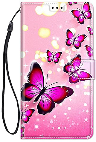 ChoosEU Handyhülle für Huawei P20 Lite 2018 Leder Hülle, Muster Handytasche Flip Case Schutzhülle Silikon Bumper Motive Klapphülle, Stoßfeste Klappbar Lederhülle Cover - Rosa Schmetterling