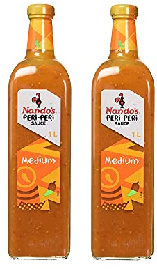 2 x 1 Litre Medium Hot Peri - Peri Quick Marinade Medium Sauce Cooking Barbeque Oven Grill Food Topping Sizzling Flavours