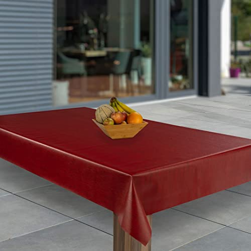 laro Wachstuch-Tischdecke Abwaschbar Garten-Tischdecke Wachstischdecke PVC Plastik-Tischdecken Eckig Meterware Wasserabweisend Abwischbar GAC, Muster:Weinrot Leinenoptik, Größe:110x180