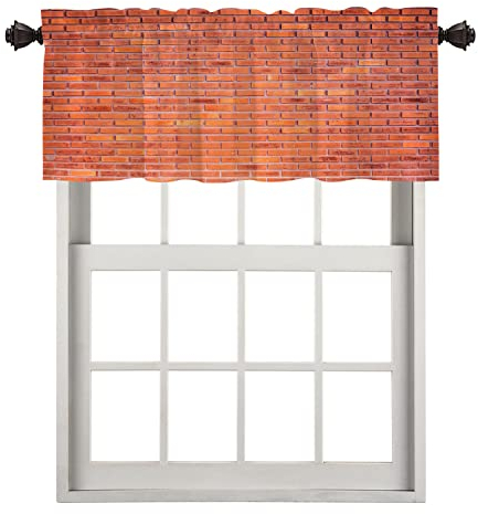 BaoNews Dark Orange Building Brick Wall Kitchen Valances for Windows,Stonewall Urban Blackout Valances Curtains Multilayer Polyester Drapes for Kitchen Bedroom 1 Pack 52X18 Inches