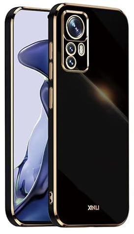EASSGU Galvanisierter Rahmen Handyhülle für Xiaomi MI 12T Pro (6.67 Inches), Weiche TPU Silikon Schutzhülle - Schwarz