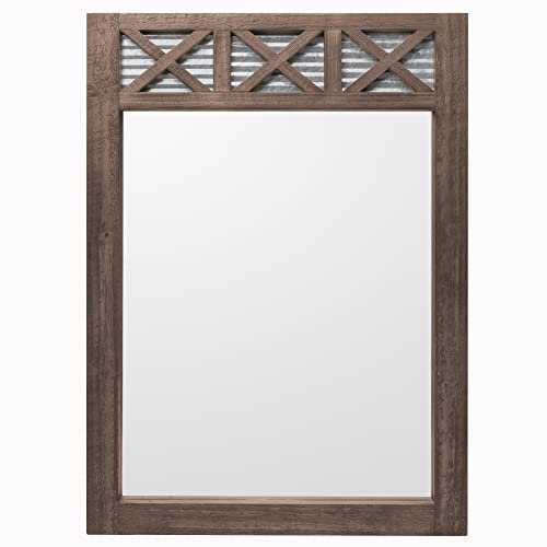 Autumn Alley Bauernhaus-Badezimmerspiegel – Rustikaler Spiegel – Schminktisch, Badezimmer und Schlafzimmer Spiegel Wand,Landhaus Dekor, Spiegel Scheunentür Holz, kleine Größe: 50.8x71.1 cm, Braun