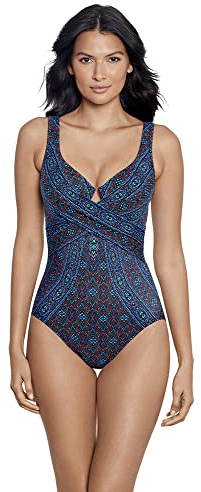 Miraclesuit Women's Swimwear Slimming Escape Underwire Molded Cup Bra Tummy Control One Piece Swimsuit, Romani Multi, 16