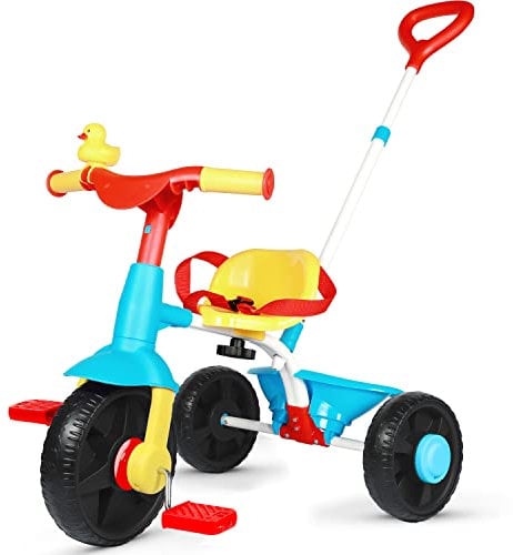 KRIDDO 2 in 1 Kids Tricycles Age 18 Month to 3 Years, EVA Wheels Upgraded, Gift Toddler Tricycle, Trikes for Toddlers 2 to 3 Year Old with Push Handle and Duck Bell (Classic, EVA Wheel)