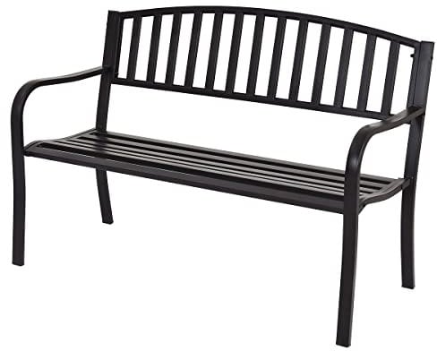 GYMAX Panchina Metallica da Giardino a 3 Posti, Portata di 300 kg, Tubi in Acciaio, Sedia Panca da Interno ed Esterno, con Schienale Alto e Braccioli, 127x60x87 cm