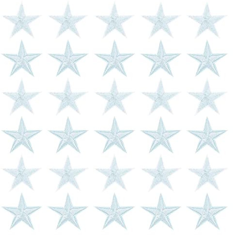sourcing map Parches para Planchar de 5 Estrellas Pequeño, Pegatina Costura Bordados, Parches Termoadhesivos para Reparación Ropa, Mochila Zapatos Decoración, Cielo Azul Paquete de 30