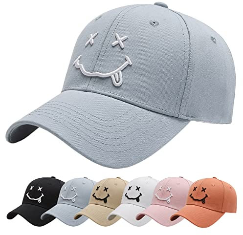 Enwokran Baseball Cap, Baseball-Mütze Gestickte Lächeln Verstellbar Basecap für Herren Damen, Unisex Baseballkappen Sonnenhut Sport Reisen Draußen Sonnenschutz Hüte (Z_Blau)