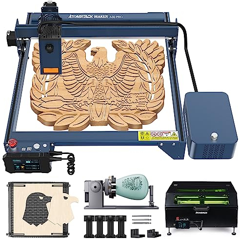 ATOMSTACK A30 Pro 160W Lasergravierer Laserschneider 33W Leistung Laser Graviermaschine mit F30 Pro Air Assist Kit, R1 Pro Rotary Roller, F3 Schutzplatte Platte, B1 Schutzbox