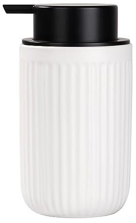 Seifenspender Umlaca Spülmittelspender,Nachfüllbarer Soap Dispenser Keramik 350ml,Großer Pumpenkopf lässt Sich leicht drücken,Geeignet für Küche,Bad (Streifen Weiß, Schaumseifenspender)