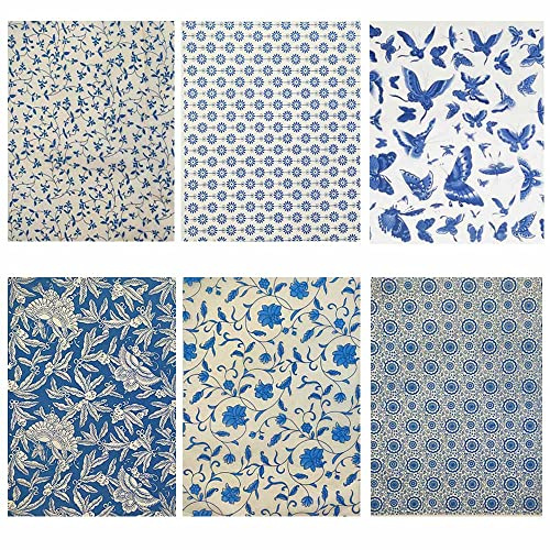 Primst 6PCS Pottery Art DIY Stickers Ceramic Clay Transfer Paper Flower Paper Porcelain Glaze Underglaze Transfers for Pottery Overglaze Enamel Waterslide Decal (Blue)