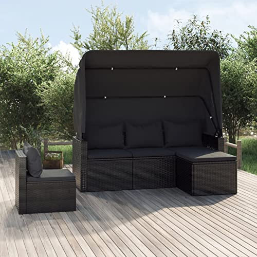LAPOOH 4-TLG. Garten-Sofagarnitur mit Kissen Schwarz Poly Rattan Lounge Gartenmöbel Set, Möbelsets, Balkon Möbel, Gartenlounge, Balkonmöbel, Loungeset, Sitzgruppe - 3186648