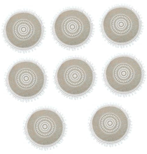 Abaodam 8 Stück Dekorative Kissen-Tischsets Aus Baumwolle Und Leinen rutschfeste Vintage-Deko-Tischsets Für Runde Tische Untersetzer Für Den Esstisch Runde Gewebte Tischsets