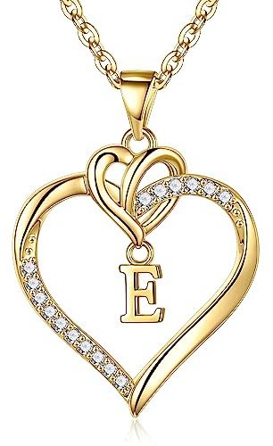 TINGN Kette Damen Herz Halskette Frauen, Gold Herz Anhänger Kette mit Buchstaben E Gold Halskette Schmuck Damen Geburtstagsgeschenk für Frauen, Beste Mama Geschenk, Geburtstags Geschenk für Mama