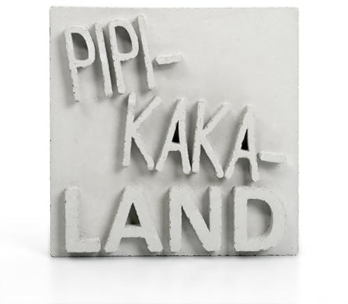 Dekorativer Aufsteller „PIPI-Kaka-Land“ handgegossen aus Beton (Grau)