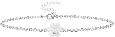 Personalisierte Pfote Print Name Armband Sterling Silber Benutzerdefinierte gravierte Name Tiny Hund Pfote Katze Pfote Armband Haustier Schmuck Charm Geschenk für Frauen Mama Geburtstag Jubiläum