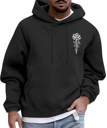Pullover Herren Hoodie Herren Herbst Winter Buchstabenmuster Langarm Hoodie mit Taschen Lockere Langen Ärmeln Pulli für Männer Warm Pullover mit Kapuze Sport Sweatshirt Kängurutaschen Hoodie Sweater
