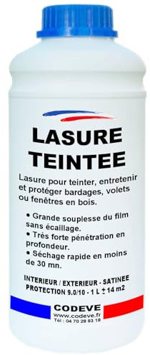 Lasure Teintee - Codeve Bois/Merisier - 1 L - Intérieur/extérieur - Pour La Protection D'un Chalet, Abri, Cabane, Coffre Ou Balcon En Bois.
