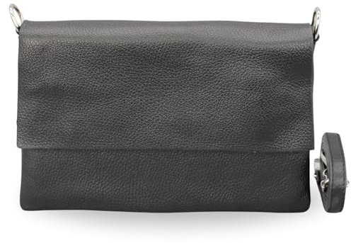BRISE Umhängetasche Damen Echtes Leder ELISA Handgemachte Handtasche Kleine Schlanke Tasche 3 Fächer Crossbody Bag mit Ledergurt Schultertasche Made in Italy (Schwarz-1)