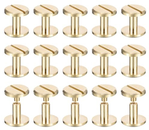 sourcing map 20Pack Brass Chicago Screws, 8x12mm Flat Head Screw Back Binding Post Nail Stud Rivets Fastener for DIY Leather Craft Belt Strap