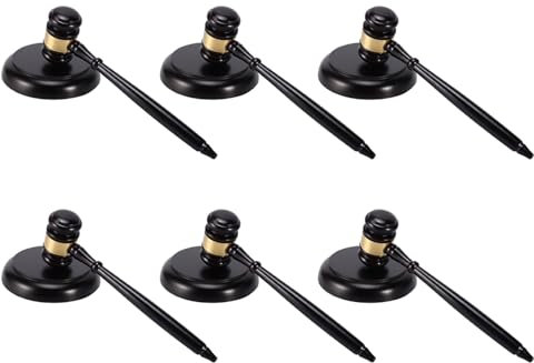 Hundnsney 6X Martillo de Subasta de Madera Martillo con Bloque de Sonido para Juez Abogado Trabajo Hecho a Mano
